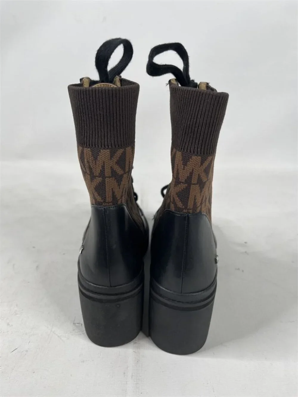 MICHAEL MICHAEL KORS Brea Leather and Logo Jacquard Combat Boot Size 6